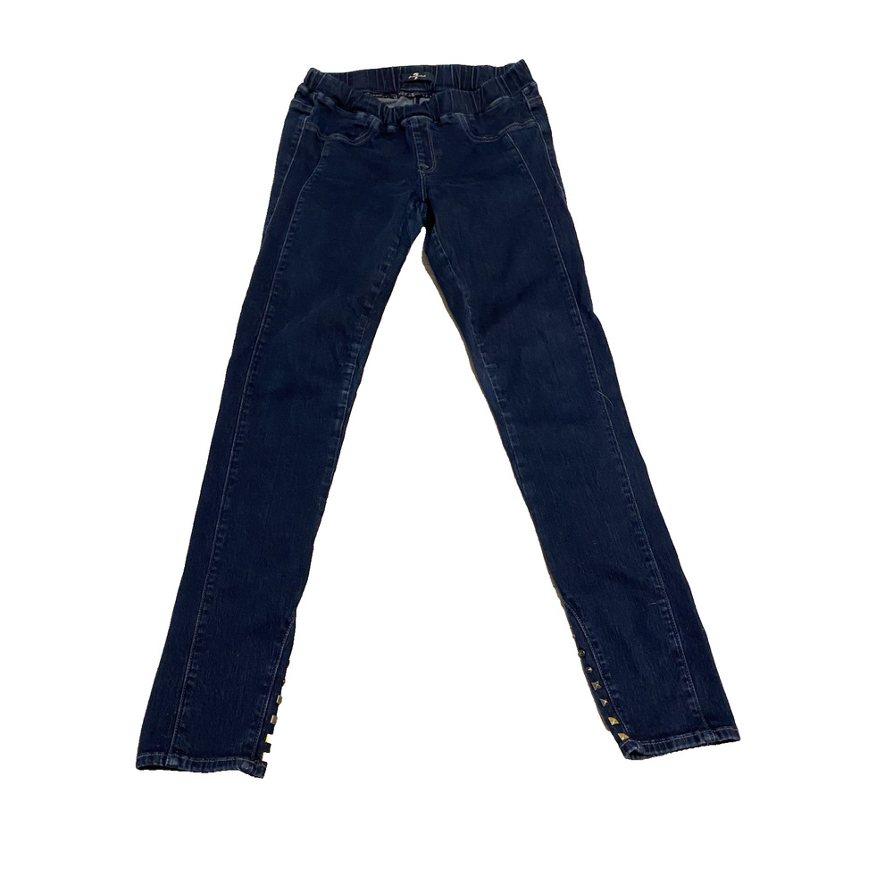 7 for all Mankind Skinny Jeggings Size 27 Dark Denim Jeans Studded Jeweled Legs - Picture 2 of 14